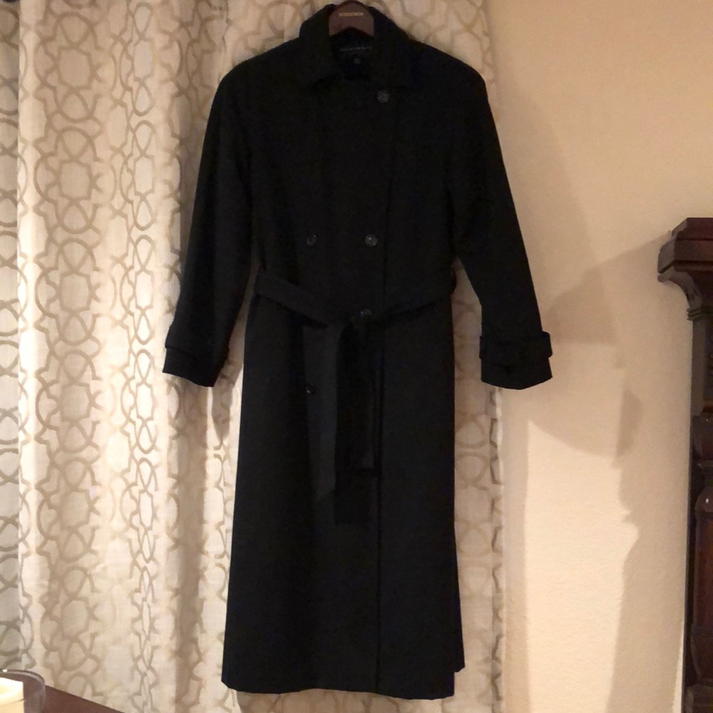 Gorgeous black, double breasted, wool trench coat.